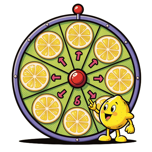 Wheel of Lemon Gl&uuml;cksrad mit Maskottchen zeigt Gewinnsegmente